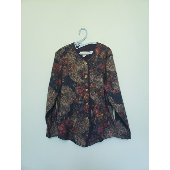 Betsy's Things Jackets & Blazers - VTG Betsys Things Women Plus 24 Blouse Button Front Dark Floral Retro Grannycore
